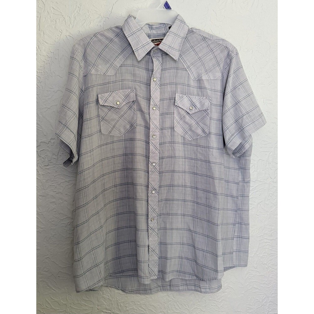 Vintage Youngbloods Western Shirt Mens XL Blue Plaid Pearl Snap Short Sleeve